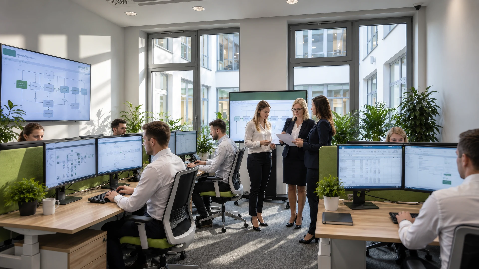 Zespół bankowy przy pracy z systemem Novum Bank Enterprise NUX
